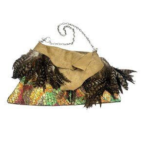 vtg‎ custom art to wear  metalic painted leather western glam shoulder bag